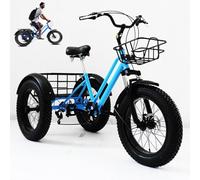 Tricicli per Adulti con Ruote Larghe E Cestino della Spesa, Biciclette da Crociera A 3 Ruote da 20" - 7 velocità, Bicicletta A Tre Ruote per Uso Quotidiano, Shopping E Trasporto Merci.,Blue