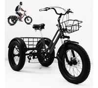 Tricicli per Adulti con Ruote Larghe E Cestino della Spesa, Biciclette da Crociera A 3 Ruote da 20" - 7 velocità, Bicicletta A Tre Ruote per Uso Quotidiano, Shopping E Trasporto Merci.,Black