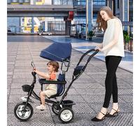 Triciclo 4 in 1 per bambini, bicicletta per bambini, bicicletta evolutiva, triciclo per bambini evolutivo, con parasole pieghevole e canna genitoriale/blu scuro