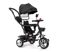 Triciclo 4 in 1, triciclo per bambini con asta di spinta, sedile girevole in avanti e indietro, tettuccio pieghevole, manico genitore regolabile in altezza, triciclo da 9 mesi a 25 kg (nero)