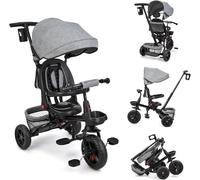 Triciclo 6 in 1, triciclo per bambini, con asta di spinta, da 9 mesi a 5 anni, sedile reversibile, girevole a 360°, tettuccio pieghevole con protezione solare, passeggino pieghevole, bicicletta per