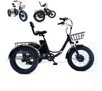Triciclo a Pedali Da 20'' - Autonomia 32 Km, Con Ruote Larghe E Cestino per La Spesa, Triciclo Elettrico Pieghevole per Adulti, Batteria Rimovibile 48v/13ah