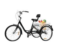 Triciclo Adulti 24 Pollici con 57x47x28cm Cestino Posteriore, Design a 6 Velocità, Doppio Sistema Frenante, Confortevole e Stabile, Alluminio Triciclo Cruiser per Uomini, Donne, Anziani (Nero)