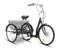 Triciclo Adulti Esterno Tre Ruote, 26 Pollici, Bici Crociera Tre Ruote, 6 velocità, Biciclette Comfort con Ampio Cestino Il Tempo Libero, Shopping, Ciclismo, pedalata