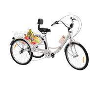 Triciclo Adulto Ruote Da 24 Pollici Bici da Crociera a Tre Ruote Pieghevole con Cestino di Carico Bianco