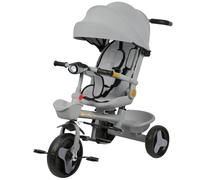 Triciclo Bambini evolutivo, Triciclo 5 in 1- Luci e Musica, Sedile avvolgente, Sedile e Inclinazione, Passeggino 4 Ruote, Ringhiera Rimovibile, Porta bicchieri, Grigio