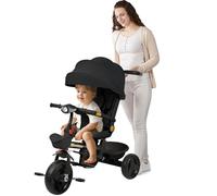 Triciclo bambini evolutivo, triciclo bambino evolutivo, triciclo 4 in 1 con barra di spinta da 18 mesi a 25 kg, B - nero