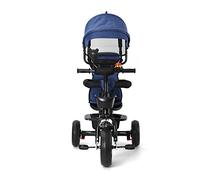 Triciclo bambini fino 25 kg, Passeggino con Maniglione regolabile, Bici, Sedile girevole Fronte Mamma e Strada, Cappottina pieghevole, Ruota libera, 4 in 1 (blu scuro)