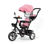 Triciclo bambino 4 in 1 con campanella e specchi, scalabile per bambini da 1 a 5 anni, sicurezza rinforzata e design elegante (rosa)