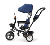 Triciclo bambino 4 in 1 con campanella e specchi, scalabile per bambini da 1 a 5 anni, sicurezza rinforzata e design elegante (blu scuro)