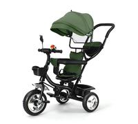 Triciclo bambino 4 in 1 con campanella e specchi, scalabile per bambini da 1 a 5 anni, sicurezza rinforzata e design elegante (verde)