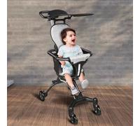 Triciclo bambino da 9 mesi fino a 25 kg, porta bicchieri, con asta di spinta regolabile in altezza, baldacchino pieghevole, 30 x 55 x 86,5 cm, grigio + nero