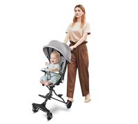 Triciclo bambino evolutivo Passeggino con maniglia di spinta, baldacchino rimovibile, poggiapiedi freno, per bambini da 1 a 5 anni, 30 x 55 x 86,5 cm-B