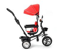 Triciclo bambino evolutivo, triciclo bambino per 18 mesi a 5 anni, bicicletta passeggino 4 in 1 con sedile reversibile parapolare e pedale, passeggino a canna compatta (rosso, 4 in 1)