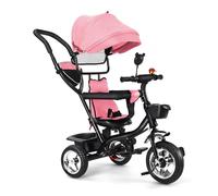 Triciclo bambino evolutivo, triciclo bambino per 18 mesi a 5 anni, bicicletta passeggino 4 in 1 con sedile reversibile parapolare e pedale, passeggino a canna compatta (rosa, 4 in 1)