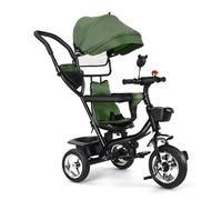 Triciclo bambino evolutivo, triciclo bambino per 18 mesi a 5 anni, bicicletta passeggino bambino 4 in 1 con sedile reversibile parapole e pedale, passeggino a canna compatta (verde, 4 in 1)