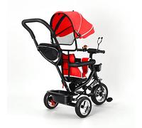 Triciclo bambino evolutivo,Triciclo per bambini, triciclo per passeggino 5 in 1 per bambini con maniglia di spinta regolabile, baldacchino rimovibile, imbracatura di sicurezza (grande rosso)