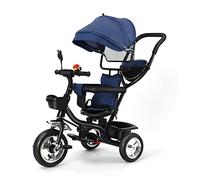 Triciclo Bambino Scalabile 4 in 1, Triciclo Bambino Scalabile con Maniglia di Spinta Regolabile, Canna, Campanella e Specchietti, Crescere con il Suo bambino, Blu scuro