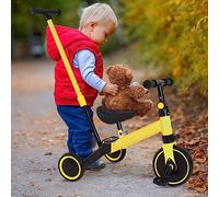 Triciclo Bambino Scalabile, Velo Bambini, Triciclo Bambino Scalabile, Equilibrio Bicicletta per Bambini da 1 a 4 anni, Sedile Reversibile, Pedali Rimovibili (Giallo-con Putter)