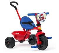 Smoby - triciclo spidey, 7600740337, +15 mesi, evolutivo, con asta parentale, licenza ufficiale spidey, con cintura di sicurezza, vano portaoggetti
