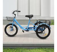 triciclo da 20 pollici, 7 marce, per adulti, regolabile, per anziani, 3 ruote, con cestello, dispositivo di gonfiaggio per auto, per shopping, ciclismo, gite, sport (blu)