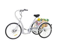 Triciclo da 26 pollici per adulti, bicicletta con cambio a 6 marce, sedile regolabile in altezza con cestello grande, adatto per persone con una statura da 1,63 a 1,85 m, portata massima 120 kg