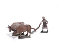 Triciclo Editores Figure del set Labrador |Statue del presepe |Serie 11 cm| Progettato da José Luis Mayo |Decorazione natalizia |Natale| Labrador| Bue |Giogo e aratore