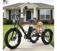 Triciclo Elettrico A 3 Ruote Con 7 Velocità E Passo-passo Per Donne E Uomini, Triciclo Elettrico Per Anziani Da 24'', Bicicletta Elettrica Da Spiaggia Per Ciclismo All'aperto Con Cestino(Nero)