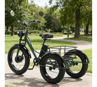 Triciclo Elettrico A 3 Ruote Con 7 Velocità E Passo-passo Per Donne E Uomini, Triciclo Elettrico Per Anziani Da 24'', Bicicletta Elettrica Da Spiaggia Per Ciclismo All'aperto Con Cestino(Green)