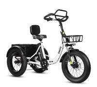 Triciclo elettrico cargo ESKUTE T302 Pro, batteria da 48 V 20,8 Ah, con schienale posteriore e cestini anteriori e posteriori - bianco - Nouvo