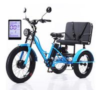 Triciclo Elettrico con Sedile Passeggero per Adulti, Bicicletta Elettrica da 24 Pollici con Pneumatici Larghi, Batteria Rimovibile da 48 V/18 Ah + Display LCD, per Città E Strade di Montagna,Blue