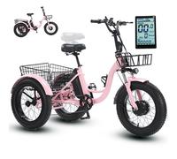 Triciclo Elettrico Da 20'' Con Pneumatici Larghi Per Adulti - Bicicletta Elettrica A 3 Ruote Con Batteria Al Litio A Pedalata Assistita, Display Lcd + Clacson + Faro, Carico Massimo: 150 Kg,Pink