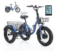 Triciclo Elettrico Da 20'' Con Pneumatici Larghi Per Adulti - Bicicletta Elettrica A 3 Ruote Con Batteria Al Litio A Pedalata Assistita, Display Lcd + Clacson + Faro, Carico Massimo: 150 Kg,Blue