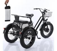 Triciclo Elettrico Da 20'' Per Adulti, Triciclo Fuoristrada Con Pneumatici Larghi + Cestino Della Spesa + Seggiolino Posteriore Per Bambini + Batteria Rimovibile Da 48 V/12 Ah, Autonomia 35 Km