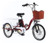 Triciclo Elettrico Da 20 Pollici Per Adulti (7 Velocità), Triciclo A Pedali Per Anziani, 3 Modalità Di Guida, Clacson + Faro A Led, Per Uso Quotidiano, Shopping E Trasporto Di Merci A Casa,Red