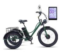 Triciclo Elettrico Da 24'' A 7 Velocità Per Adulti, 48 V 15 Ah Electric Tricycle,Triciclo Elettrico Da Carico Con Pneumatici Larghi Per Anziani,Display Lcd + Faro Anteriore,Autonomia Di 65 Km,Green