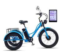Triciclo Elettrico Da 24'' A 7 Velocità Per Adulti, 48 V 15 Ah Electric Tricycle,Triciclo Elettrico Da Carico Con Pneumatici Larghi Per Anziani,Display Lcd + Faro Anteriore,Autonomia Di 65 Km,Blue