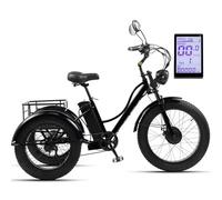 Triciclo Elettrico Da 24'' A 7 Velocità Per Adulti, 48 V 15 Ah Electric Tricycle,Triciclo Elettrico Da Carico Con Pneumatici Larghi Per Anziani,Display Lcd + Faro Anteriore,Autonomia Di 65 Km,Black
