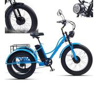 Triciclo Elettrico Da 24'' Per Adulti - 7 Velocità, Triciclo elettrico a 3 ruote, Triciclo Elettrico Da Carico Con Pneumatici Larghi Per Anziani, Batteria Rimovibile 48V15Ah - Autonomia 65 Km,Blue