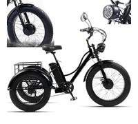 Triciclo Elettrico Da 24'' Per Adulti - 7 Velocità, Triciclo elettrico a 3 ruote, Triciclo Elettrico Da Carico Con Pneumatici Larghi Per Anziani, Batteria Rimovibile 48V15Ah - Autonomia 65 Km,Black