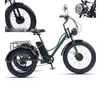 Triciclo Elettrico Da 24'' Per Adulti - 7 Velocità, Triciclo elettrico a 3 ruote, Triciclo Elettrico Da Carico Con Pneumatici Larghi Per Anziani, Batteria Rimovibile 48V15Ah - Autonomia 65 Km,Green