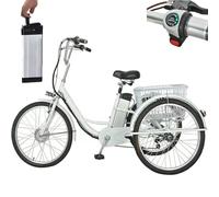 Triciclo Elettrico da 24" per Adulti - Carico 150 kg, Bici Elettrica A 3 Ruote per Anziani, Batteria Rimovibile da 250 W, 48 V, 12 Ah, Autonomia 30 Km, con Cestino della Spesa, Sedile Morbido,White