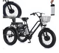 Triciclo Elettrico Per Adulti - Carico 200 Kg, Pneumatici Larghi Da 20'', Cestino Della Spesa + Seggiolino Posteriore Per Bambini, Batteria Rimovibile Da 48 V/12 Ah, Per Shopping, Picnic, Spiaggia