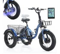 Triciclo Elettrico Per Adulti Con Pneumatici Larghi Da 20'', Bicicletta Elettrica A 3 Ruote Con Pedalata Assistita E Cestino Posteriore, Display Lcd + Clacson + Faro, Carico Massimo: 150 Kg Black