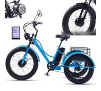 Triciclo Elettrico Per Adulti Con Pneumatici Larghi Da 24", Bicicletta Da Crociera A 7 Velocità Per Adulti, Display Lcd + Faro, Batteria Rimovibile Da 48 V E 15 Ah, Carico Massimo: 330 Libbre,Blue