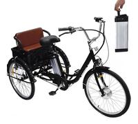 Triciclo Elettrico Per Adulti Da 24", Bicicletta A 3 Ruote, Batteria Al Litio Rimovibile Da 36V 12Ah (Autonomia: 35-40 Km), Capacità Di Carico 150 Kg, Con Cestino + Faro + Clacson,Black-Seat