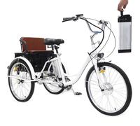 Triciclo Elettrico Per Adulti Da 24", Bicicletta A 3 Ruote, Batteria Al Litio Rimovibile Da 36V 12Ah (Autonomia: 35-40 Km), Capacità Di Carico 150 Kg, Con Cestino + Faro + Clacson,White-Seat