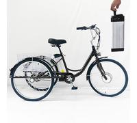 Triciclo Elettrico Per Adulti Da 24", Bicicletta A 3 Ruote, Batteria Al Litio Rimovibile Da 36V 12Ah (Autonomia: 35-40 Km), Capacità Di Carico 150 Kg, Con Cestino + Faro + Clacson,Black-Basket