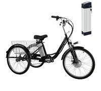 Triciclo Elettrico Per Adulti Da 24", Bicicletta A 3 Ruote + Cestino Della Spesa, Batteria Rimovibile Da 48V 12Ah (Autonomia 35 Km), Capacità Di Carico 150 Kg, Regolazione A 3 Velocità,Black