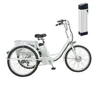 Triciclo Elettrico Per Adulti Da 24", Bicicletta A 3 Ruote + Cestino Della Spesa, Batteria Rimovibile Da 48V 12Ah (Autonomia 35 Km), Capacità Di Carico 150 Kg, Regolazione A 3 Velocità,White